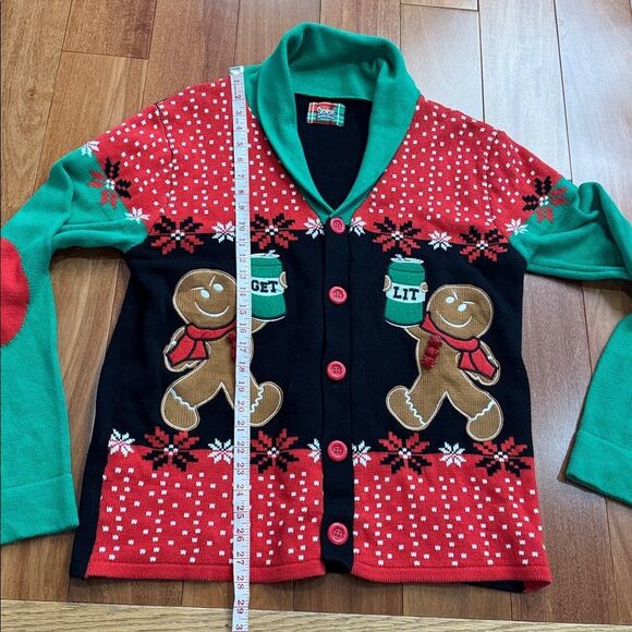 Spencer's Get lit Beer Gingerbread Christmas Cardigan Mens Ugly Sweater  Size L - Picture 8 of 8